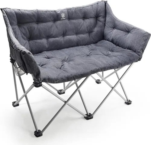 Vista 10 de EVER ADVANCED Silla de Campamento Doble para Adultos, Banco Loveseat de Campamento Plegable Acolchado con Bolsillo Lateral Sofá de Campamento