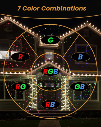 Vista 2 de Enjoyedled Luces láser de Navidad para exteriores, proyector de luz RGB (rojo, verde, azul) con control remoto RF y temporizador para fiestas