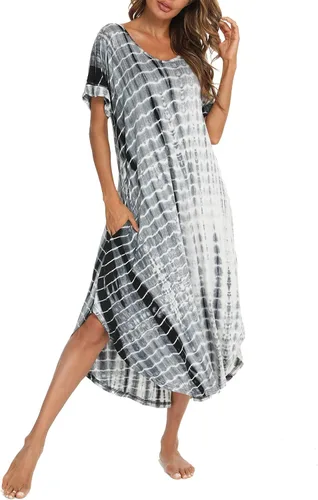 Vista 19 de AVIIER - Camisones de algodón para mujer, ropa de dormir suave con bolsillos, tallas S a XXL Negro Floewer 4