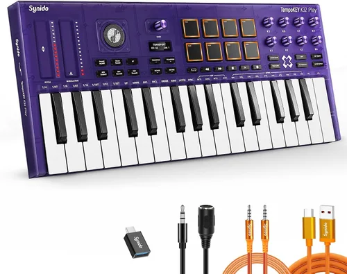 Vista 10 de Synido 25 Key USB MIDI Keyboard Controller with 8 Drum Pads, Professional Mini Midi Keyboard with OLED Screen, Beat Maker Machine for Music Negro