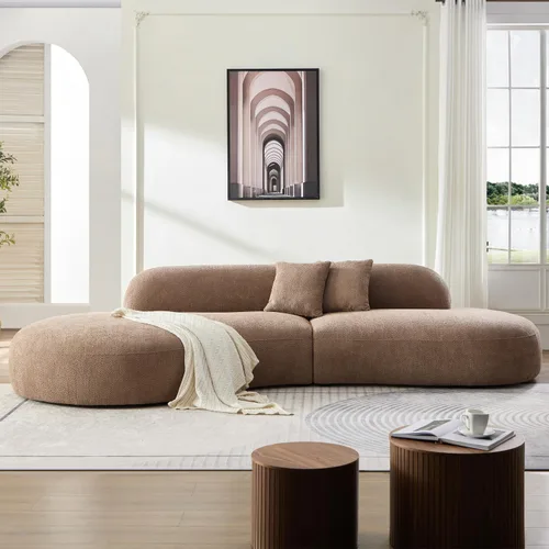 Vista 5 de Sofá seccional curvo de 135.4" (344 cm), sofá chaise moderno y cómodo tapizado en bouclé, sofá seccional modular de espuma viscoelástica de asiento
