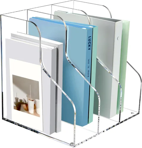 Vista 12 de SANRUI Paquete de 2 soportes de acrílico para archivadores de revistas, organizador de escritorio, revistero, transparente, vertical