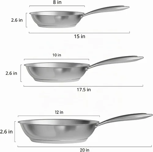 Vista 4 de Verel Sartén de acero inoxidable – Sartén de acero inoxidable de 8 pulgadas, apta para lavavajillas y horno