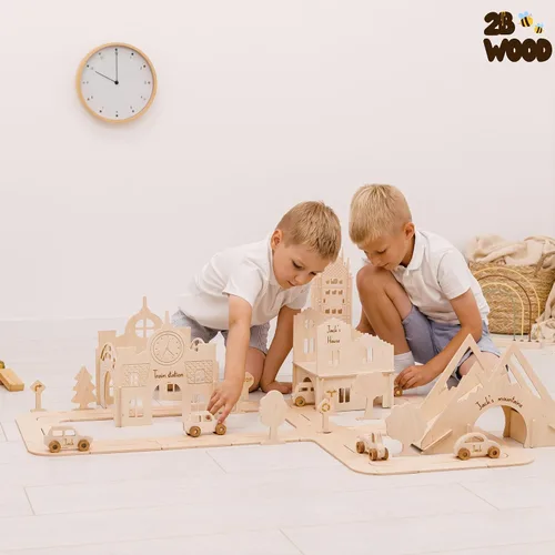 Vista 8 de Pista de automóvil de madera personalizada para niños, tamaño S, autos de juguete de pista de carreras para niños pequeños - Carros de juguete