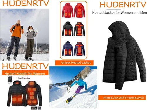 Vista 4 de HUDENRTV Unisex Heated Hoodie,Heated Jacket 9 Heating Zones Heated Coat Detachable Hood,Heated Coat with 3 Heating Levels
