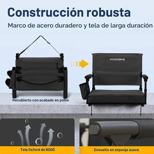 Vista 4 de VIVOHOME Stadium Seats with Back Support, Bleacher Chair for Sports Events Foldable, Easy To Carry, Adjustable Length Shoulder Strap, Two Cup