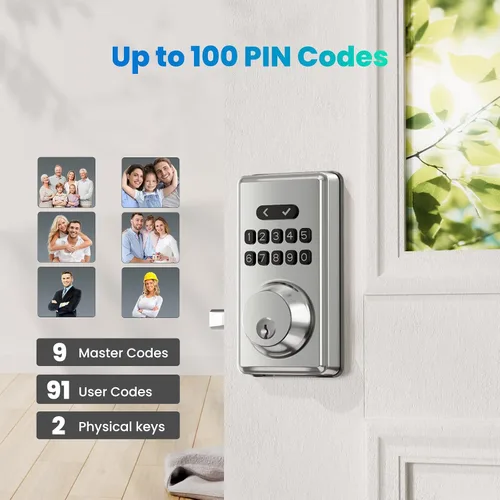 Vista 2 de Cerradura de puerta sin llave con teclado, cerrojo de seguridad, cerraduras digitales inteligentes con código, cerradura automática, contraseña