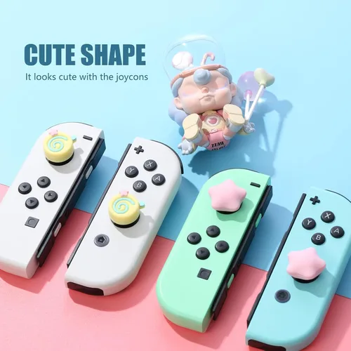 Vista 2 de Tapas de agarre para el pulgar, bonitos agarres para Nintendo Switch, funda de silicona suave compatible con Nintendo Switch/Switch OLED/Switch Rosa