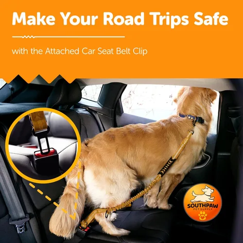 Vista 6 de Correa elástica para perro con absorción de golpes de 4 a 7 pies para Golden Retreivers con hebilla de cinturón de seguridad y mango acolchado
