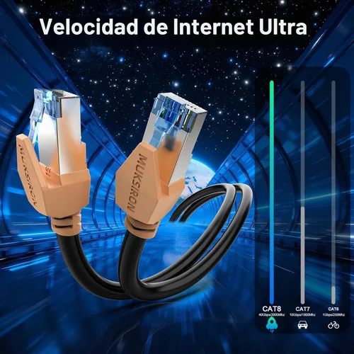 Vista 3 de Cable Ethernet MUKSIRON Cat 8 - 1.5 pies, cable de Internet blindado de alta resistencia con conector RJ45 para router