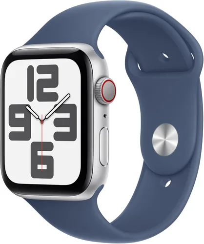 Vista 8 de Apple Watch SE (2ª generación) [GPS 44mm] Smartwatch con caja de aluminio plateado y correa deportiva de mezclilla S/M. Rastreadores de fitness