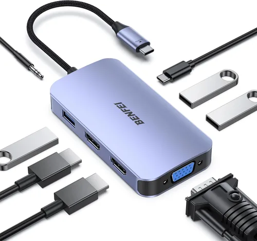 Vista 13 de BENFEI USB C HUB 4 en 1, adaptador USB tipo C a HDMI VGA, adaptador USB C a USB, entrega de energía USB tipo C, compatible con iPhone 15 Pro/Max