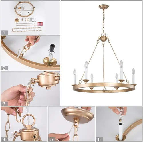 Vista 9 de Uolfin Candelabro de rueda de carro, moderno, grande, de 26.5 pulgadas, con 6 candelabros blancos para cocina, sala de estar y dormitorio