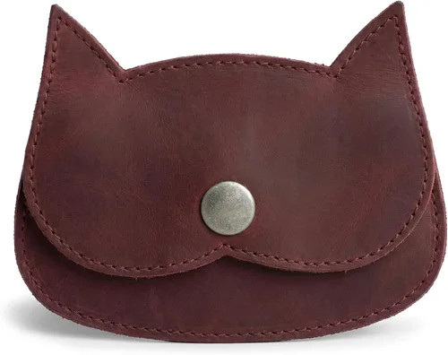 Vista 11 de Hide & Drink, billetera con forma de gato, bolsa para monedas, portamonedas, accesorio de viaje, piel de grano completo, hecha a mano, Bourbon