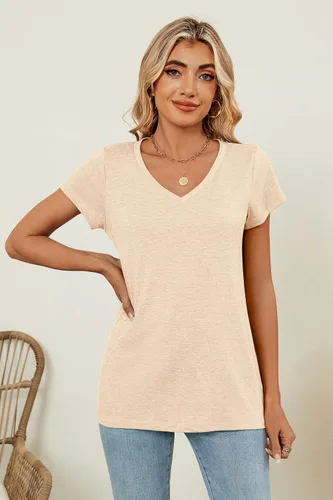 Vista 2 de Sherosa Camisetas para mujer, cuello en V, manga cortalarga, casuales, suaves, lisas, básicas