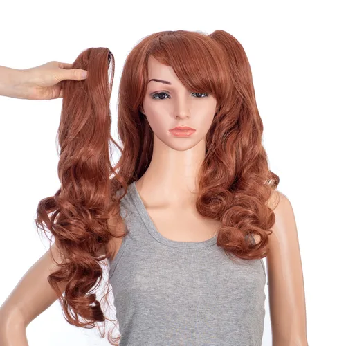 Vista 3 de SWACC Peluca larga y rizada de doble garra con clip en cola de caballo sintética pastel colorida para cosplay, peluca de fiesta diaria para mujeres