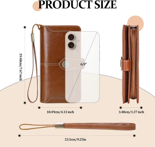 Vista 5 de FALAN MULE Cartera de cuero para mujer, de gran capacidad, bifold, con bloqueo RFID, tarjetero con bolsillo para monedas con cremallera