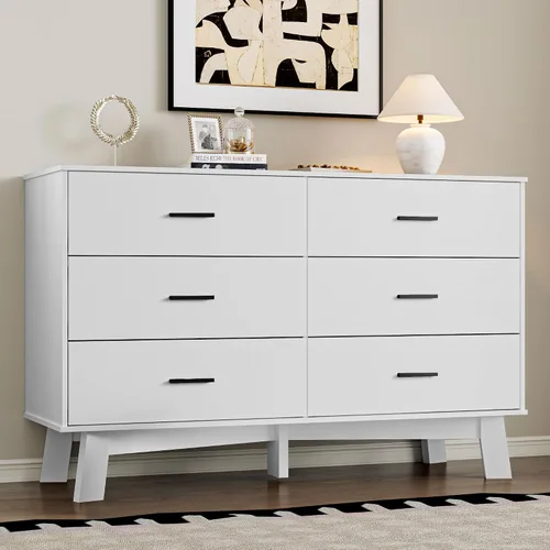 Vista 10 de BORNOON Cómoda para dormitorio con 9 cajones, cómoda moderna de 59 pulgadas de ancho con manijas de metal, base en forma de X y pata central