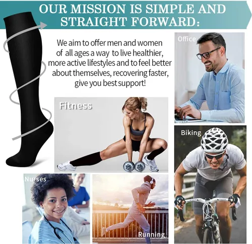 Vista 7 de Paquete de 3 pares de calcetines de compresión médica para mejorar la circulación de mujeres y hombres, para correr, hacer deporte y amamantar