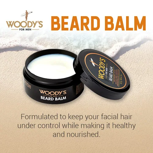 Vista 2 de Woody's Bálsamo para barba 2 en 1 para hombres – Suavizante de barba para hombres y cera de estilo, acondicionador e hidratante de cera de abeja