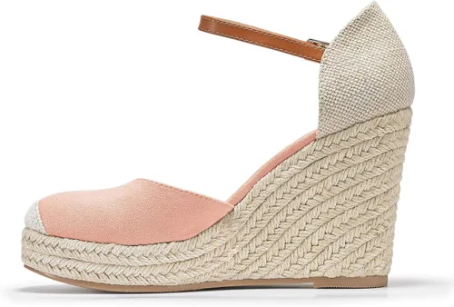 Vista 4 de FISACE - Alpargatas de verano para mujer sandalias de plataforma con hebilla en el tobillo y puntera cerrada