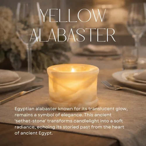 Vista 5 de CraftsOfEgypt Portavelas de piedra de alabastro real egipcio/mármol votivo