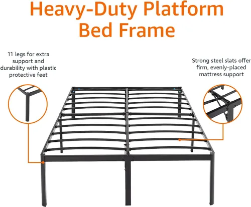 Vista 4 de Amazon Basics Base de cama antideslizante resistente con listones de acero, fácil montaje, 18 pulgadas de alto, (tamaño Queen), color negro