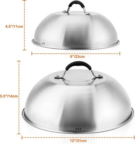 Vista 2 de only fire Chesse - Cúpula fundidora de Chesse, cubierta de vapor redonda resistente de 9 y 12 pulgadas, accesorios de parrilla de acero inoxidable