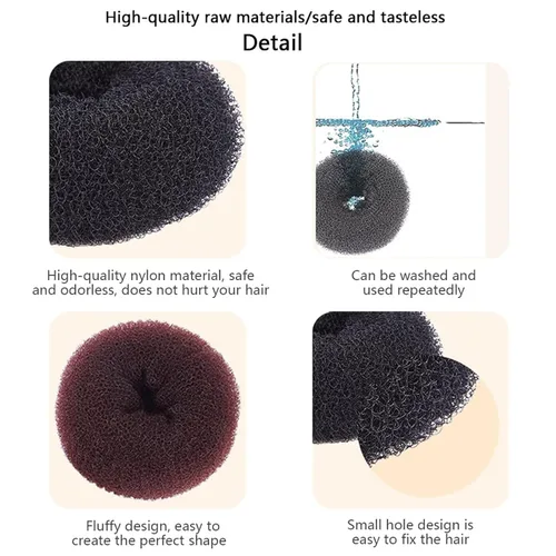 Vista 5 de 3 piezas de herramientas de peinado de cabello para mujer: moldeador de anillo de espuma para el cabello, accesorio de moño para el cabello, anillo