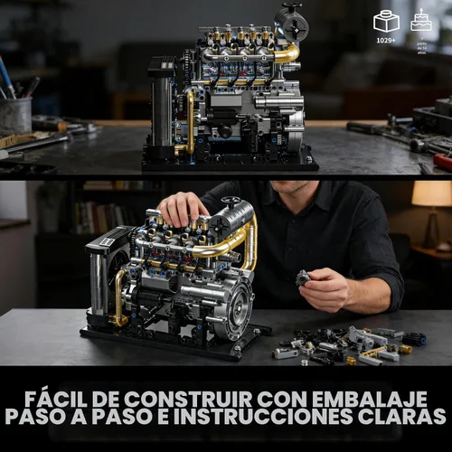 Vista 7 de Kit de modelo de motor diésel que funciona para adultos, MOC Mini en línea de 4 cilindros diésel con motor, compatible con Lego, juguete STEM