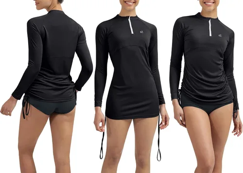Vista 5 de Ewedoos Rash Guard para mujer, ropa de protección solar, camisetas SPF para mujer, UPF 50+, traje de baño, senderismo, surf, pesca