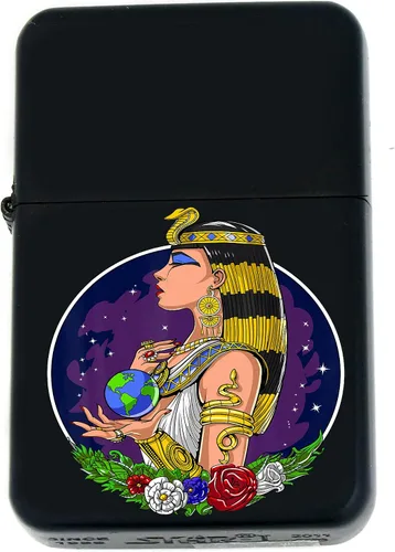 Vista 12 de Faraón, egipcio, tutankamón, cleopatra, ojo de Horus, pirámides-Ankh, leona-diosa única coleccionable s Infinity negro mate encendedores a prueba
