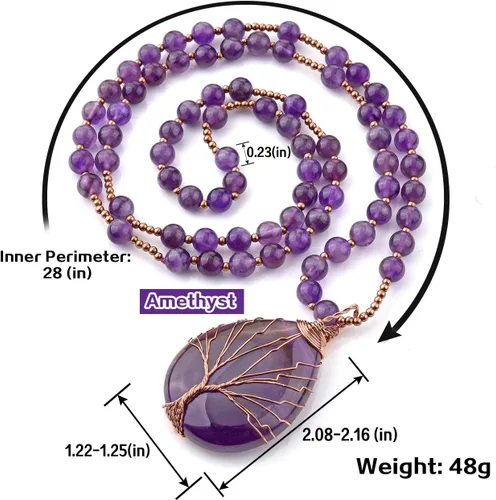 Vista 6 de Jovivi Collar de cristales curativos de cuarzo amatista natural, con dije de piedra preciosa de chakra envuelto en lágrima envuelta en alambre de 28