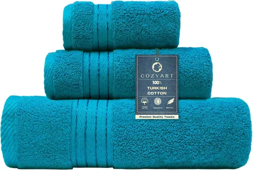 Vista 31 de COZYART - Juego de 6 toallas de baño de algodón turco, color azul claro, suaves, altamente absorbentes y duraderas, 19.17 oz/yd², incluye 2 toallas