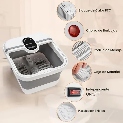 Vista 8 de Masajeador de baño plegable para pies con calor, burbujas A-blanco