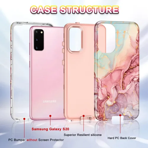 Vista 2 de Btscase Funda compatible con Samsung Galaxy S20 de 6.2 pulgadas, patrón de mármol 3 en 1, resistente a prueba de golpes, cuerpo completo