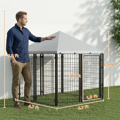 Vista 13 de PawHut 4.7' x 4.7' x 5.1' Perrera para perros al aire libre Fuera Carrera S