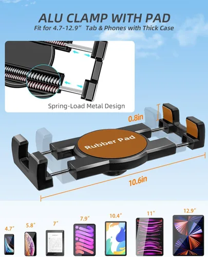 Vista 8 de 3 in 1 Tablet Holder for Car Bottle, 360°Rotatable & Aluminum Telescopic Arm Sturdy Rod Cup Holder Tablet Mount for iPad Pro