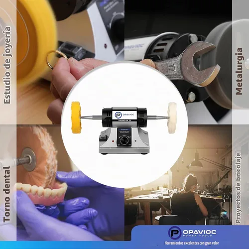 Vista 7 de Pulidor de joyas - Bufadora de banco ajustable de velocidad variable, máquina pulidora y de búfer, búfer dental y torno - Con campana colectora