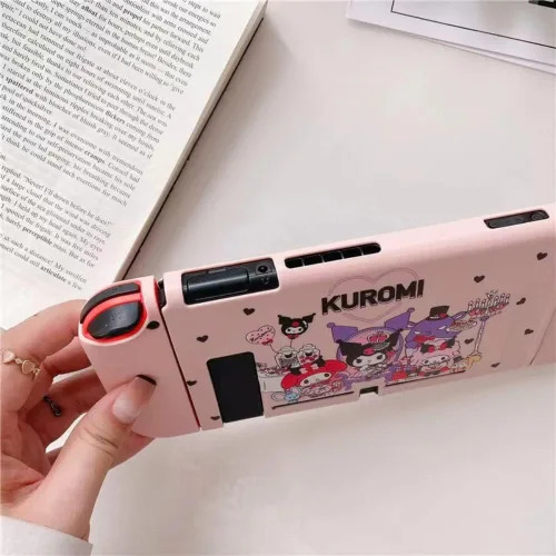Vista 5 de ENFILY Cute Kuromi Case Compatible with Nintendo Switch Dockable Case Cover Ergonomic Soft TPU Grip Case for Joycon Sparkle Skin Set