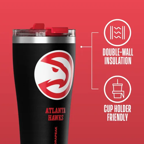 Vista 4 de Hydrapeak Atlanta Hawks - Botella de agua de acero inoxidable aislada al vacío de 30 onzas con licencia oficial de la NBA, con tapa con popote, a