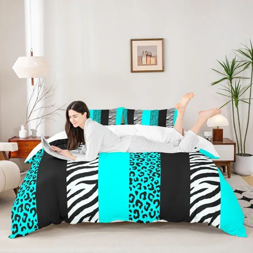 Vista 40 de Juego de funda de edredón para niños con estampado de leopardo, tamaño individual, juego de ropa de cama de moda de piel de guepardo abstracto