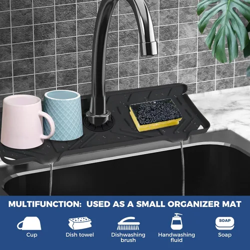 Vista 3 de Bandeja colectora de goteo para mango de grifo de silicona, tapete de grifo de silicona, soporte para esponja de jabón de platos para accesorios