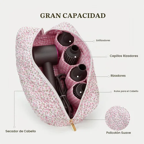Vista 2 de HiTotes Bolsa de viaje para herramientas para el cabello, compatible con Dyson Airwrap, bonita funda de viaje floral para Shark Flexstyle Forro a
