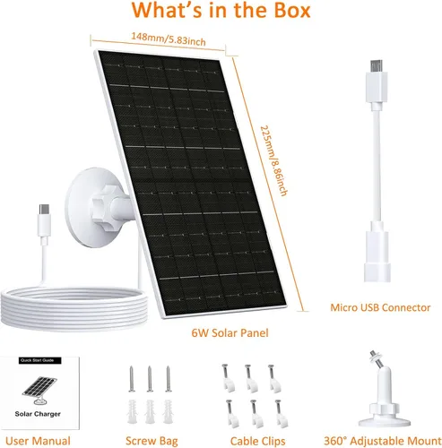 Vista 7 de Zivif Panel solar de 7 W para cámara de seguridad, cargador de panel solar USB C de 5 V compatible con cámara de batería recargable, IP65