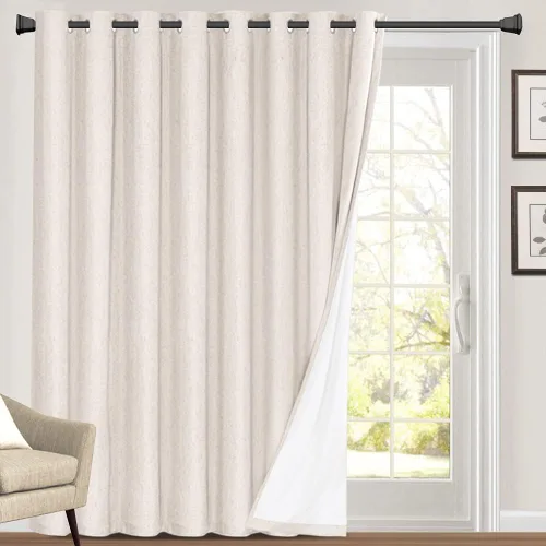 Vista 57 de Cortinas con textura de lino 100% opacas de 64 pulgadas de largo, juego de 2 paneles de cortinas de lino opacas con forro aislante térmico que Arena