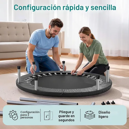 Vista 5 de SereneLife Mini trampolín plegable de 40 pulgadas para adultos, rebotador de fitness compacto con mango de espuma ajustable, trampolín de ejercicio