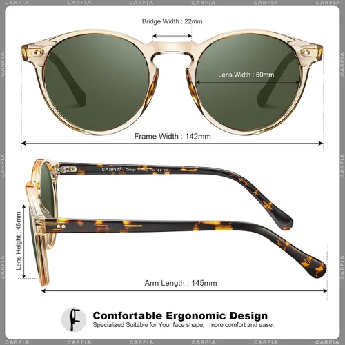 Vista 6 de CARFIA Gafas de sol redondas de acetato para hombre, polarizadas, protección UV, gafas de sol clásicas retro CA5289L