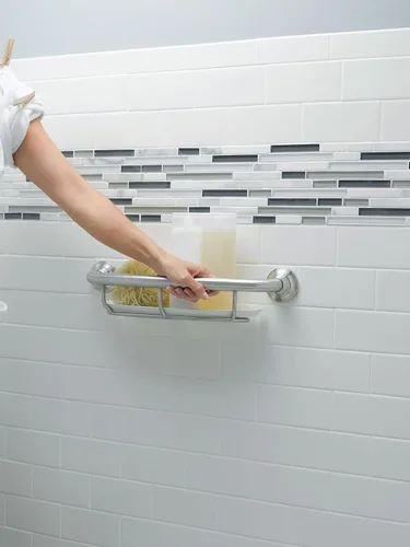 Vista 3 de Moen R2356DBN Seguridad Barra de Apoyo de 16 Pulgadas para Baño con Balanza de Asistencia y Estante, Níquel Cepillado & LR8724D2BN Home Care Barra