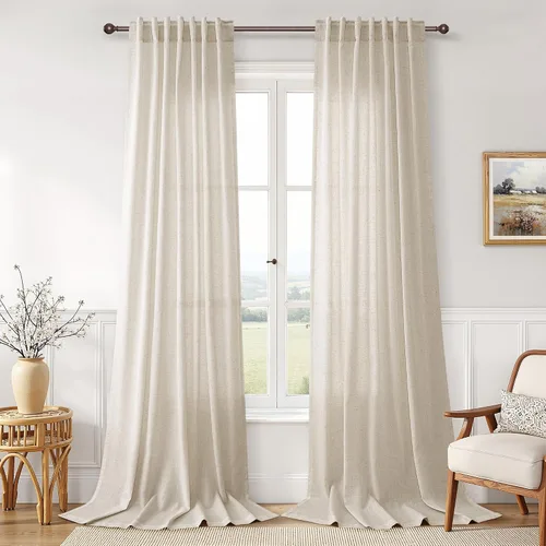 Vista 87 de Joywell - Cortinas de lino de 96 pulgadas de largo para sala de estar Natural